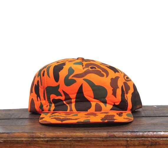 Vintage Blank Blaze Orange Hunter Camo Camouflage Chasse Snapback Trucker Hat Casquette de baseball - France