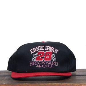 Vintage Made In USA Trucker Hat Snapback Baseball Cap Ernie Irvan #28 Brickyard 400 Indy Car Racing Indianapolis Motor Speedway