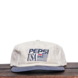 Vintage 90s Unstructured Snapback Hat Baseball Cap Pepsi USA Old Logo Soda Pop Cola Drink