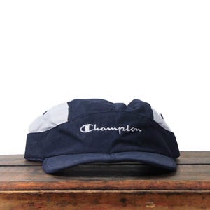 Vintage 90s Champion Brand Script Logo Folding Brim Unstructured Strapback Hat Baseball Cap