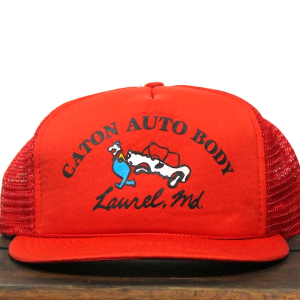 Vintage Trucker Hat Snapback Baseball Cap Caton Auto Body Shop Paint Collision Repair Garage Mechanic Laurel MD Maryland