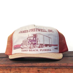 Vintage Distressed Trucker Hat Snapback Baseball Cap James Fretwell Inc Transport Vero Beach Florida Hauling Carriers Trucking Flatbed