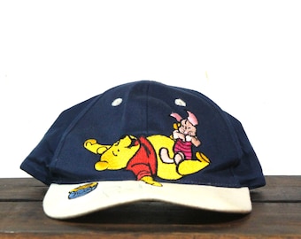 Vintage 90s Snapback Hat Baseball Cap Winnie The Pooh Bear Cartoon Honey  Disney Piglet