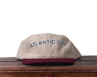Vintage 90s Washed Out Atlantic City New Jersey Beach Shore Strapback Hat Baseball Cap