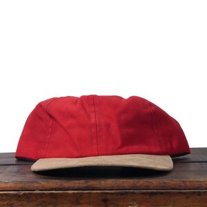 Vintage 90s Blank Red Suede Leather Brim Imperial Brand Unstructured Strapback Hat Baseball Cap Made In USA