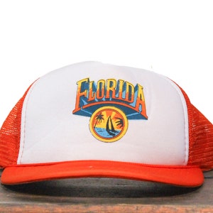 Vintage Snapback Trucker Hat Baseball Cap Florida State Tourist Vacation Palm Tree Beach