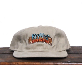 Vintage 90s Key West Brewery Florida Beer Washed Out Unstructured Strapback Hat Baseball Cap