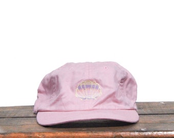 Vintage 90s Pastel Pink Shell Seashell Beach Unstructured Strapback Hat Baseball Cap