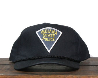 Vintage Indiana State Police Trooper Cops IN Midwest Law Enforcement Trooper Trucker Hat Snapback Baseball Cap Patch