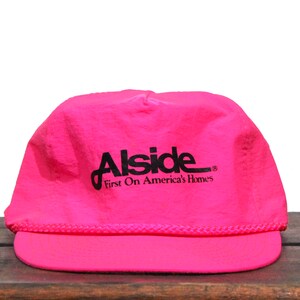 Vintage Neon Hot Pink Trucker Hat Strapback Baseball Cap Alside Aluminum Siding Building Materials House Construction America&#39;s Homes