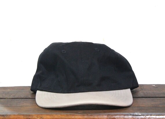 Vintage 90s Blank Black Grey Brim Two Tone Unstru… - image 1