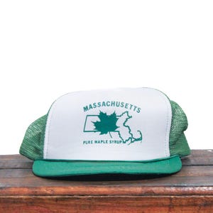 Vintage 80er Jahre Massachusetts Pure Maple Sirup New England Zuckerprodukt Frühstück Pfannkuchen Waffeln Snapback Trucker Hat Baseballkappe