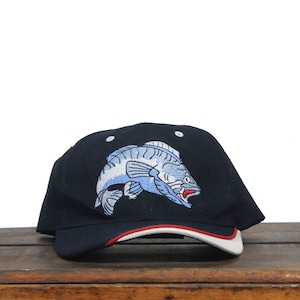 Vintage Y2K Gas Station Leaping Fish Fishing Fisherman Angler Bass Strapback Hat Baseball Cap