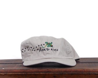 Vintage Y2K Puerto Rico Lizard Footprints Unstructured Strapback Hat Baseball Cap