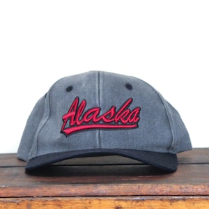 Vintage 90s Washed Out Alaska Script Northern State Wildlife Snapback Hat Baseball Cap