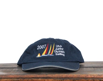 Vintage 90s USA Junior Olympic Sailing Sail Boat Racing Unstructured Strapback Dad Hat Baseball Cap