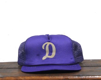 Vintage Letter D Initial Purple Trucker Hat Snapback Baseball Cap