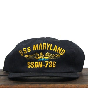 Vintage USS Maryland SSBN 738 Ohio Class Submarine Navy Military Ship Boat Veteran Trucker Hat Snapback Baseball Cap Made In USA