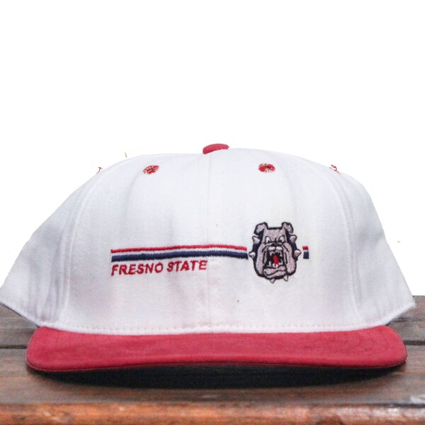 Vintage 90s Distressed Beater USC Fresno State Bulldogs University California NCAA College Football Strapback Hat Baseball Cap