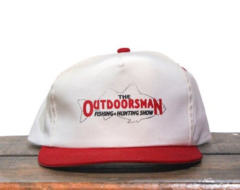 Vintage The Outdoorsman Fishing & Hunting Show Duck Deer Fish Buck Angler Trucker Hat Snapback Baseball Cap