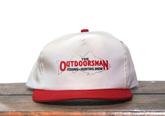 Vintage The Outdoorsman Fishing & Hunting Show Duck Deer Fish Buck Angler Trucker Hat Snapback Baseball Cap