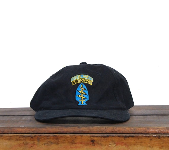 Vintage 90s Special Forces Airborne Special Operations America Veteran  Military Navy Army Strapback Hat Baseball Cap