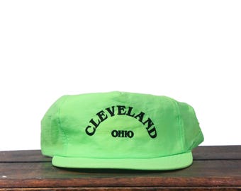 Vintage Neon Green Cleveland Ohio Midwest City Town Snapback