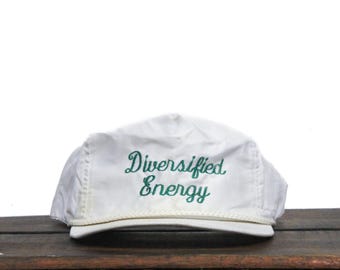 Vintage Distressed Beater Trucker Hat Snapback Baseball Cap Diversified Energy Services Oil Gas Fossil Fuel Heat Script Logo