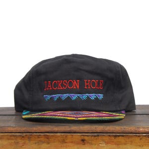 Vintage 80s Snapback Trucker Hat Baseball Cap Jackson Hole Wyoming Ski Town Resort Area Mountain Colorado Skiing Snowboard Made In USA
