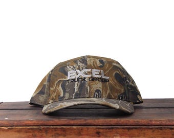 Vintage Camo Excel Truck Group Heavy Duty Freightliner Trucks Virginia Dealer Mossy Oak Camouflage Hunting Strapback Hat Baseball Cap