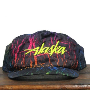 Vintage 90s Rainbow Gradient Alaska State Script Northern State Snapback Trucker Hat Baseball Cap