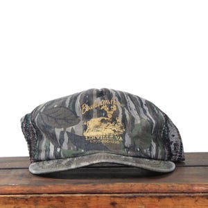 Vintage Distressed Bowhunter&#39;s Haven Linville Virginia Archery Deer Buck Hunting Camo Camouflage Snapback Trucker Hat Baseball Cap USA Made
