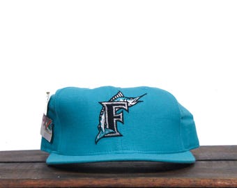 Vintage 90s Florida Marlins Miami MLB New Era Diamond Collection 59Fifty Wool Fitted Hat Baseball Cap 7 3/8 Made In USA