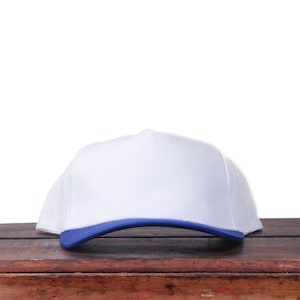 Vintage 90s Blank White Royal Blue Brim Snapback Trucker Hat Baseball Cap