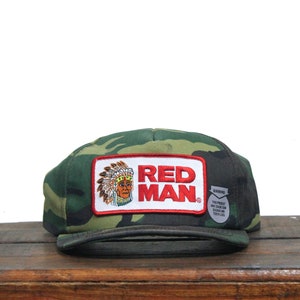Vintage Camo Red Man Chewing Tobacco Dip Snuff Camouflage Hunting Trucker Hat Snapback Baseball Cap Patch Made In USA