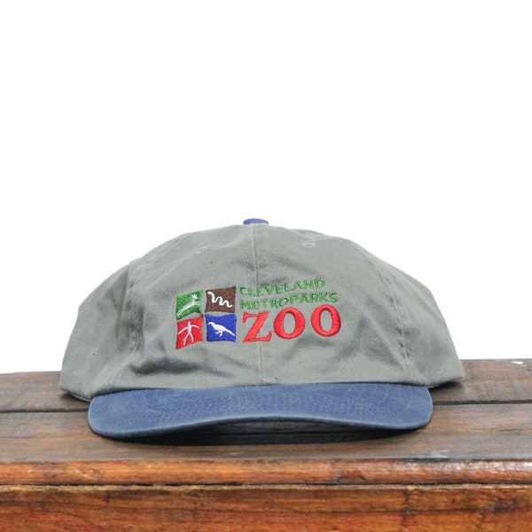 Vintage 90s Washed Out Cleveland Metroparks Zoo Animals Exotic Wildlife Ohio Unstructured Strapback Hat Baseball Cap