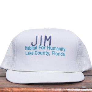 Vintage Snapback Trucker Hat Baseball Cap Lake County Floryda Habitat For Humanity Organizacja non-profit Charytatywna Jim Man's Name
