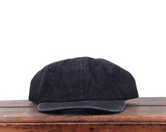 Vintage 90s Washed Out Blank Black Denim Jean Unstructured Strapback Hat Baseball Cap