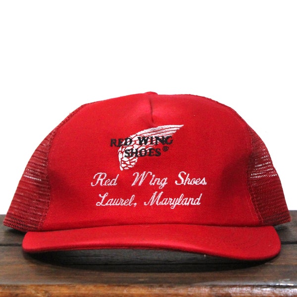 Vintage Trucker Hat Snapback Baseball Cap Red Wing Shoes Boots Made In USA Laurel, MD Maryland Store