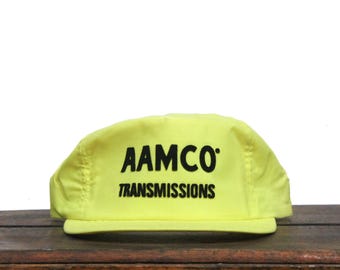 Vintage jaune néon Aamco Transmission réparation garage mécanicien moteur transmission pièces auto Snapback chapeau de camionneur casquette de baseball fabriquée aux États-Unis