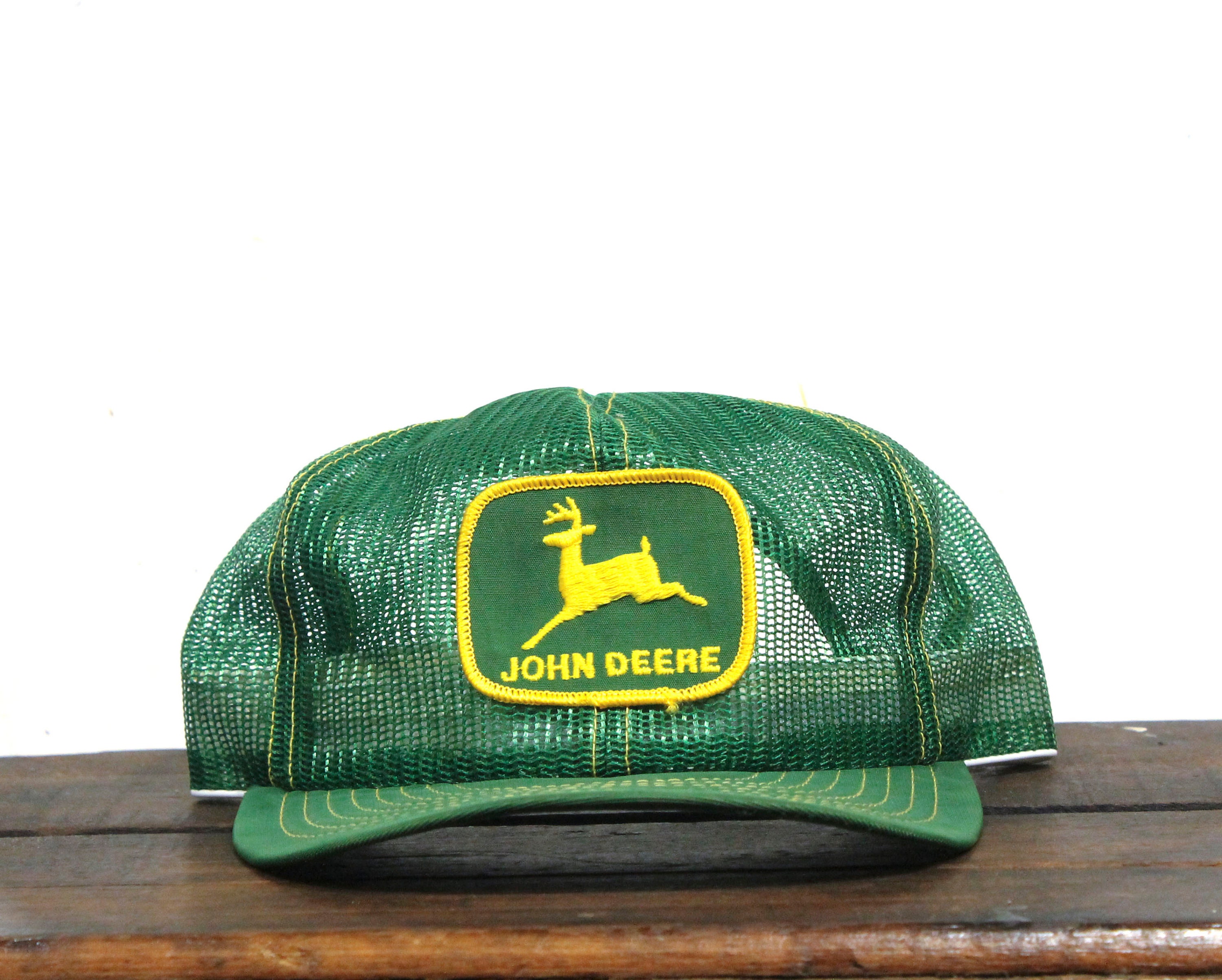 John Deere Gorra de malla verde y blanca con logotipo vintage, Verde, talla  nica
