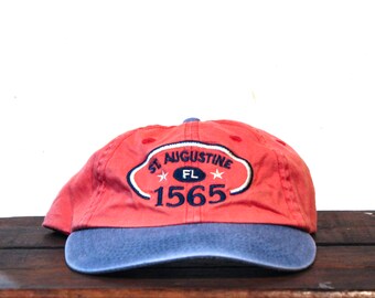 Vintage 90 Washed Out St Augustine Florida Beach Vacation Unstructured Strapback Hat Baseball Cap