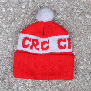 Vintage CRC Industrial Chemical Specialties Company Pom Beanie Knit Ski Warm Winter Cuff Hat Cap Toque