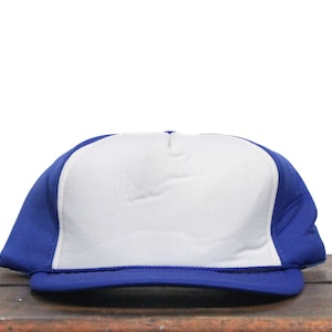 Vintage 80s Blank Royal Blue White Front Trucker Hat Snapback Baseball Cap