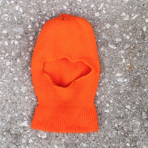Vintage 80s Blaze Hunter Orange Full Face Balaclava Pullover Robber Ski Mask Beanie Knit Warm Winter Hat Cap Toque