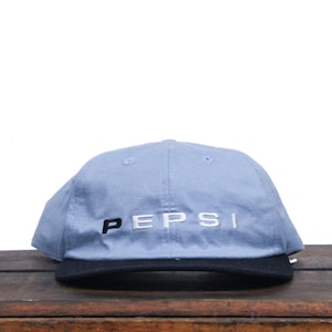 Vintage 90s Unstructured Strapback Hat Baseball Cap Baby Blue Pepsi Soda Pop Cola Drink