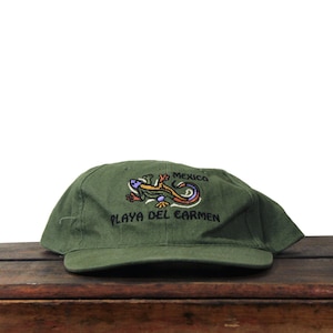 Vintage Washed Out Playa Del Carmen Mexico Beach Spring Break Mexican Vacation Lizard Gecko Strapback Baseball Cap