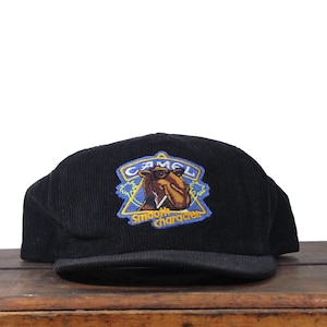 Vintage Black Corduroy Camel Cigarettes Tobacco Joe Camel Smooth Character Trucker Hat Snapback Baseball Cap