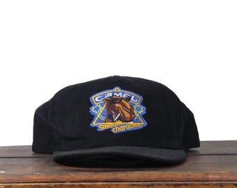 Vintage Black Corduroy Camel Cigarettes Tobacco Joe Camel Smooth Character Trucker Hat Snapback Baseball Cap