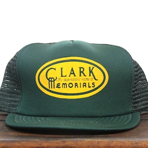 Vintage Trucker Hat Snapback Baseball Cap Clark The Dependable Name In Memorials Gravestone Tombstone Death Graveyard Burial Cemetery Spooky